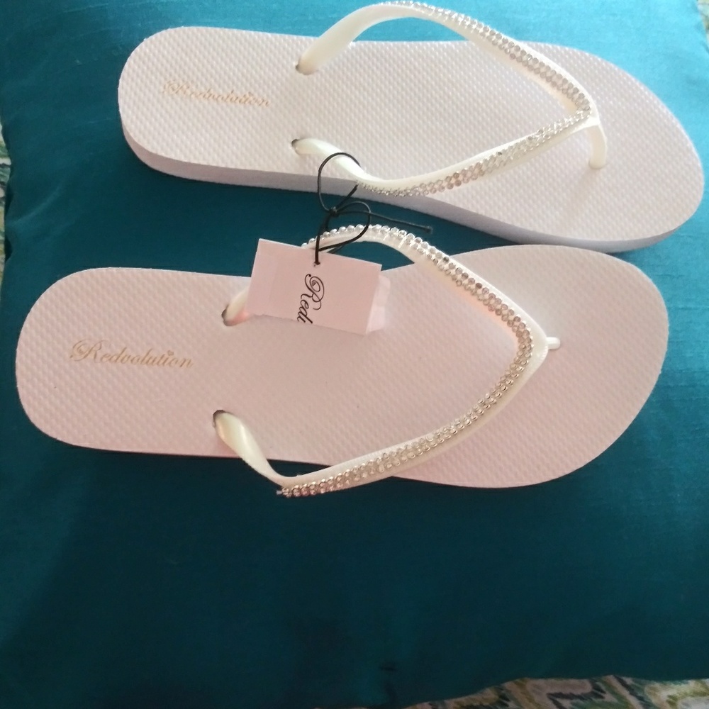 White embellished flip flops size 9 New